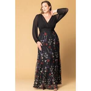 Kiyonna Gown Isabella Embroidered Mesh Dress Style 3X Maxi Formal Party Lined